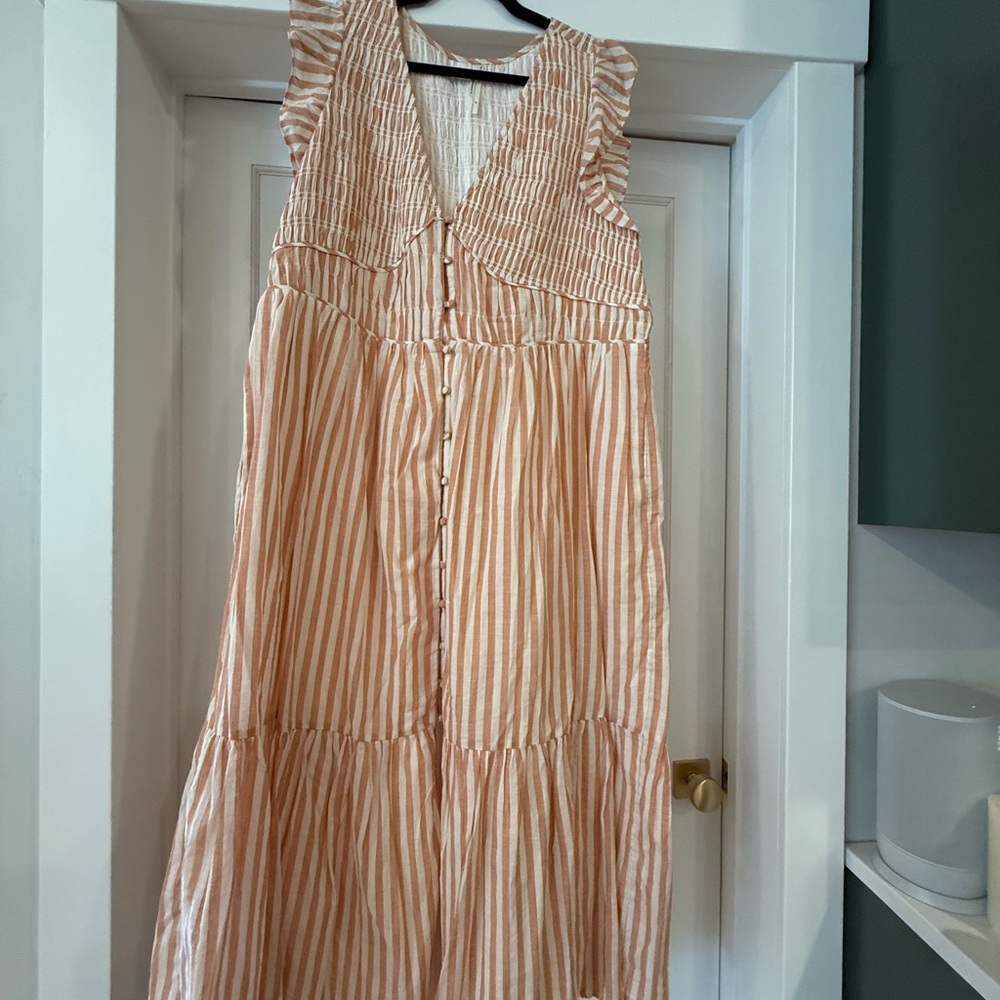 Anthropologie Peach and White Striped Peregrine Maxi Dress 2X - Picture 2 of 5
